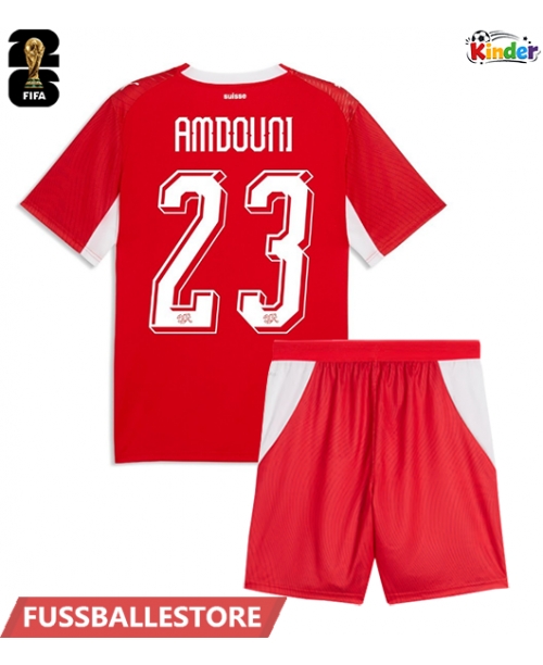 Günstige Schweiz Zeki Amdouni #23 Heimtrikotsatz Kinder WM 2026 Kurzarm (+ Kurze Hosen)